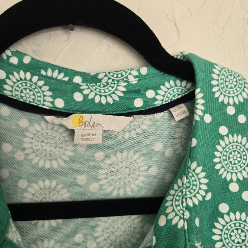 Boden Floral Tie Front Green White Jersey Dress, 14 - Picture 9 of 11